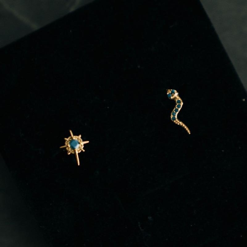 Gold Color Earrings with Star and Snake Designs