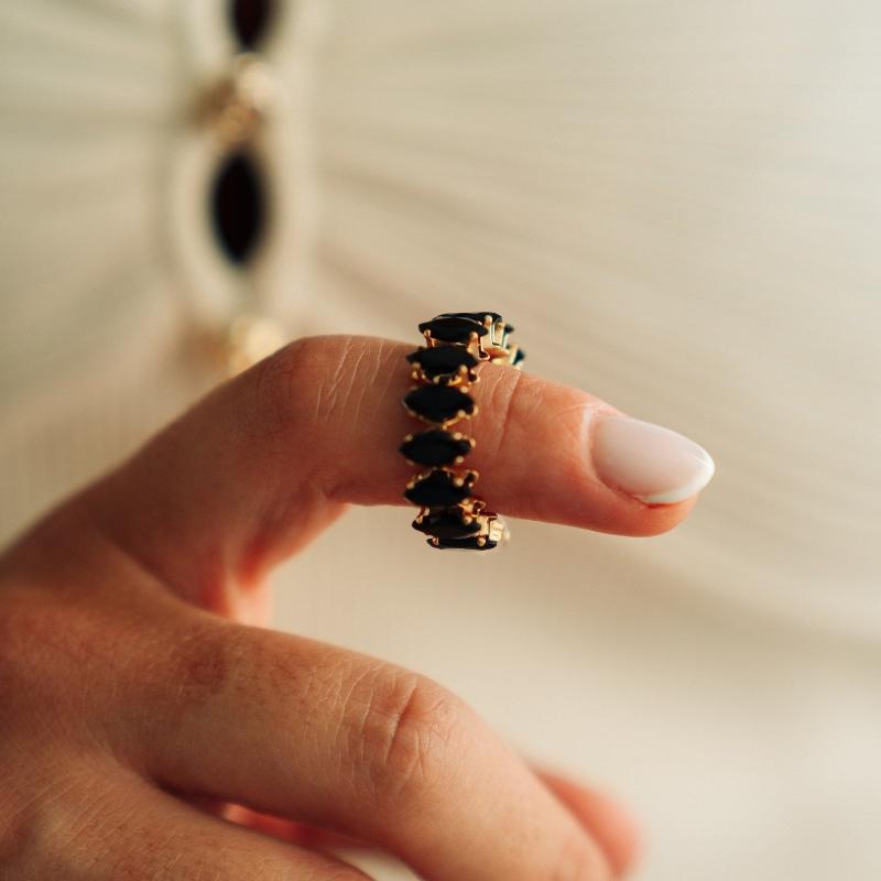 Gold Color Ring Design Earrings with Dark Green Stones