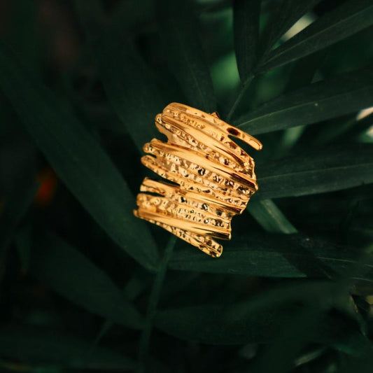 Gold Color Earrings with Intricate Branch Design in Rectangular Layered Shape